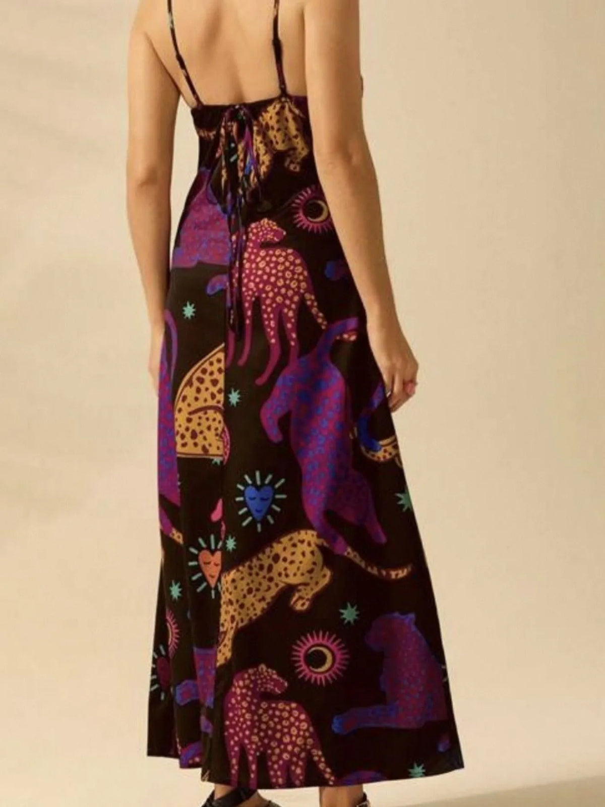Printed Sleeveless Maxi Dress with Tie Detail by Rosaline