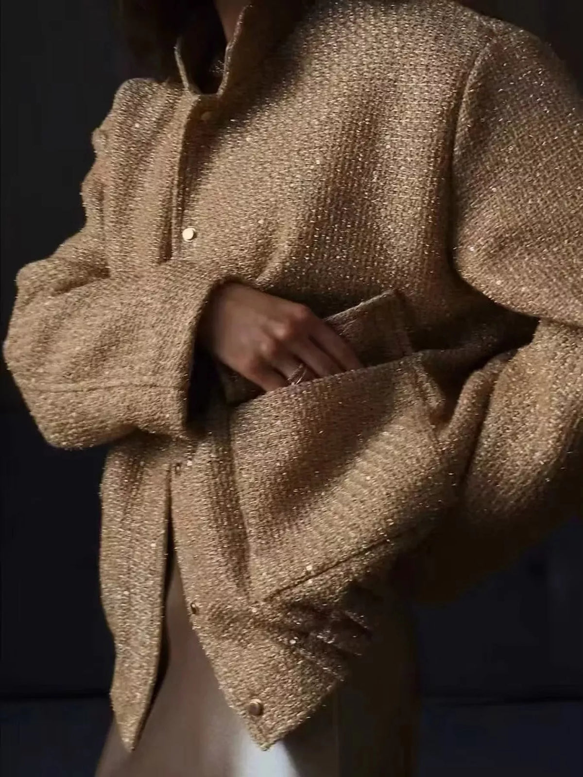 Tweed Bomber Jacket with Sequin Detail