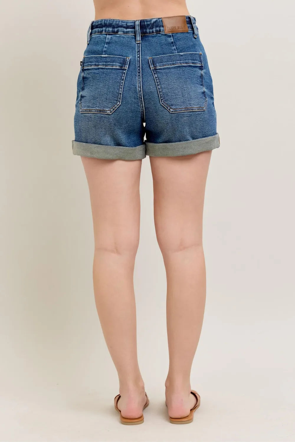 Judy Blue High-Rise Cuffed Denim Shorts in Dark Wash