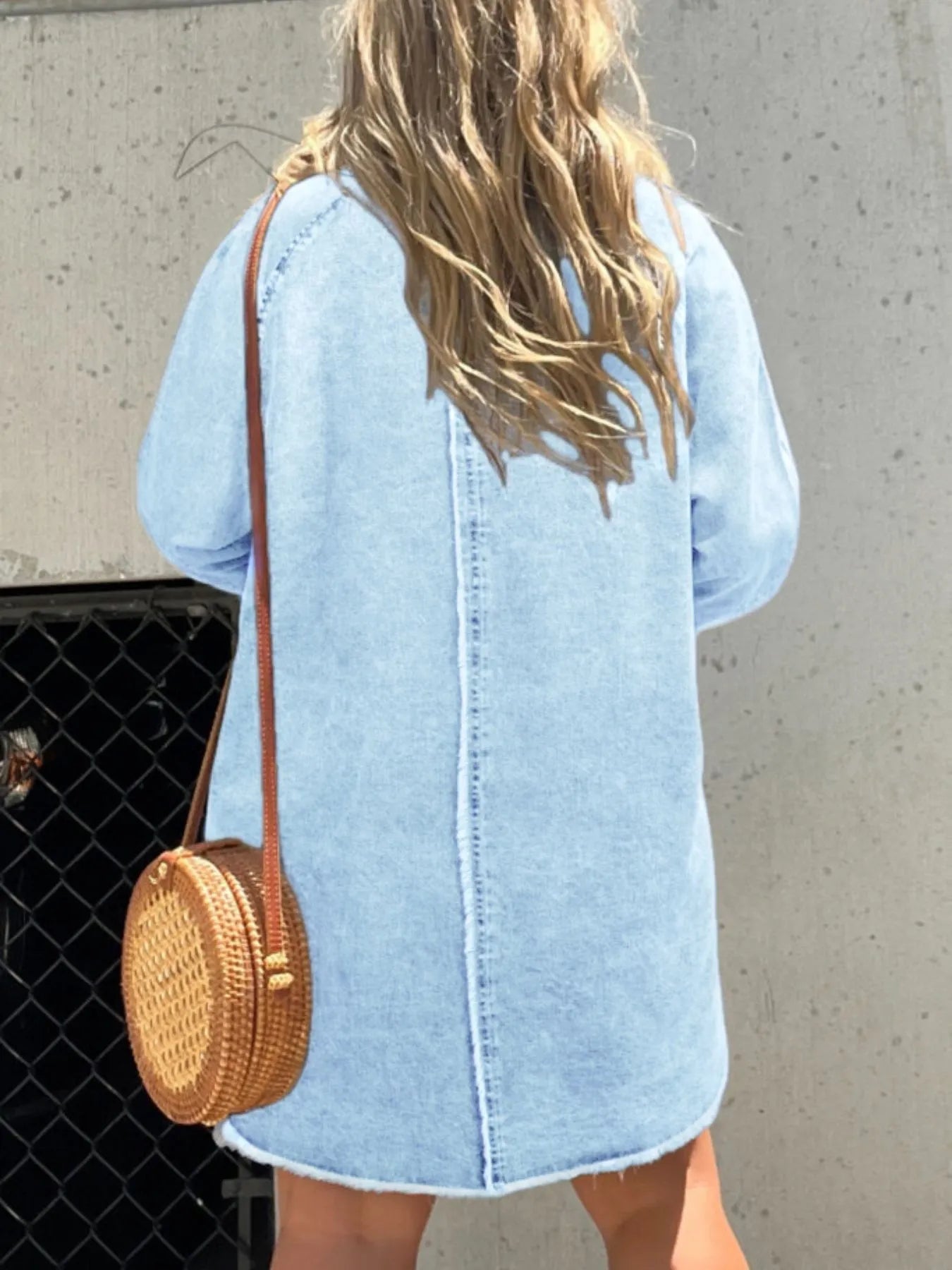 Oversized Button-Front Denim Shirt Dress