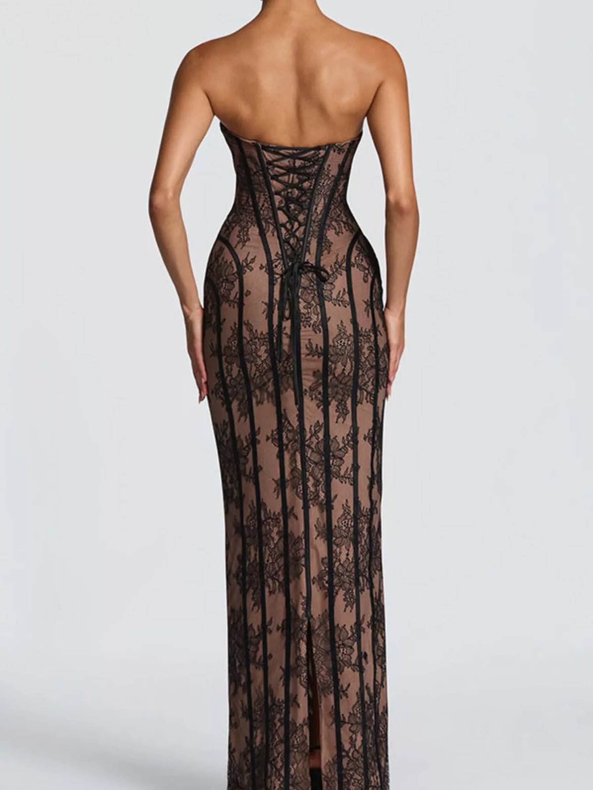 Lace-Up Back Strapless Maxi Dress