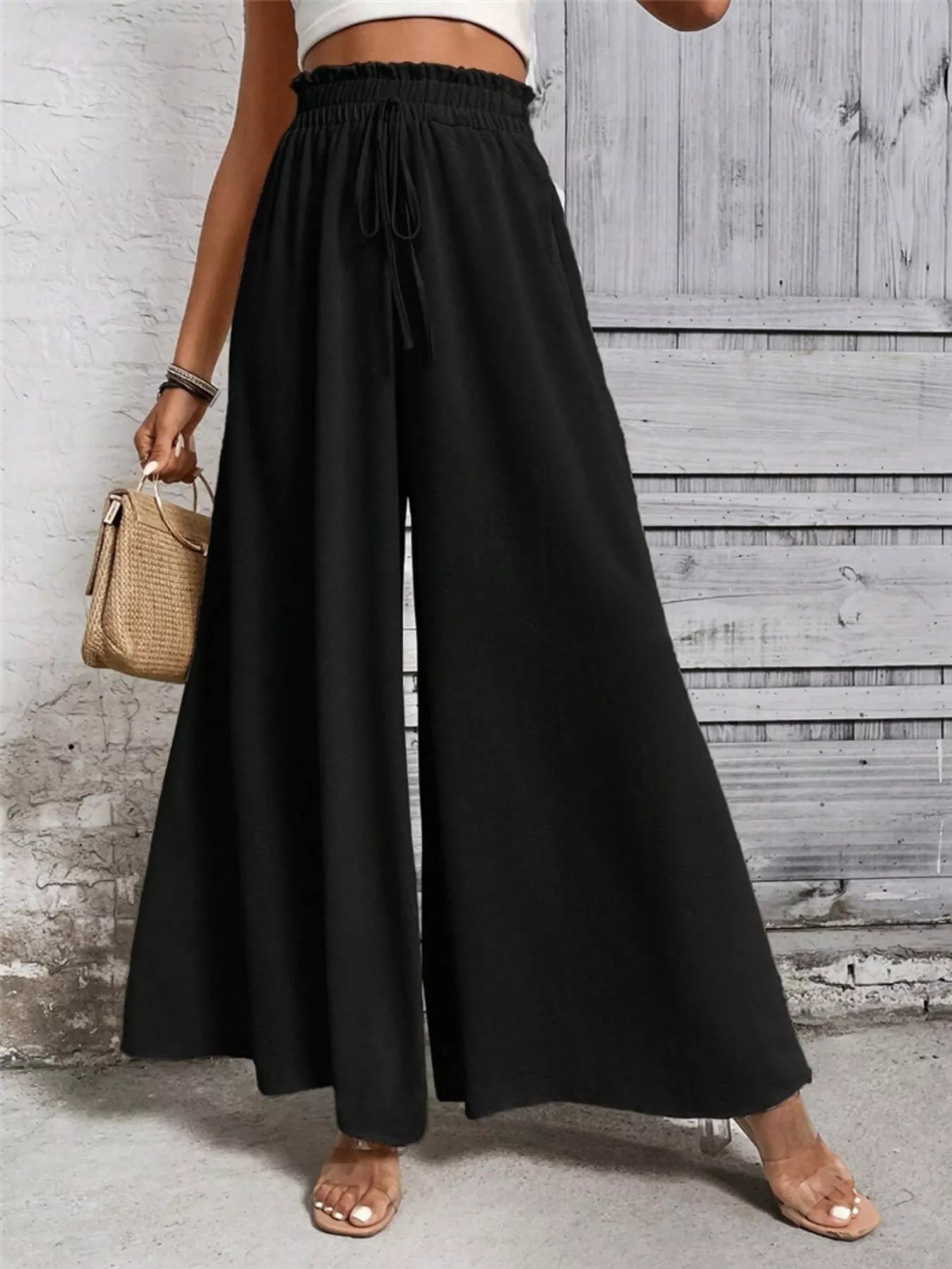 Wide Leg Drawstring Waist Pants