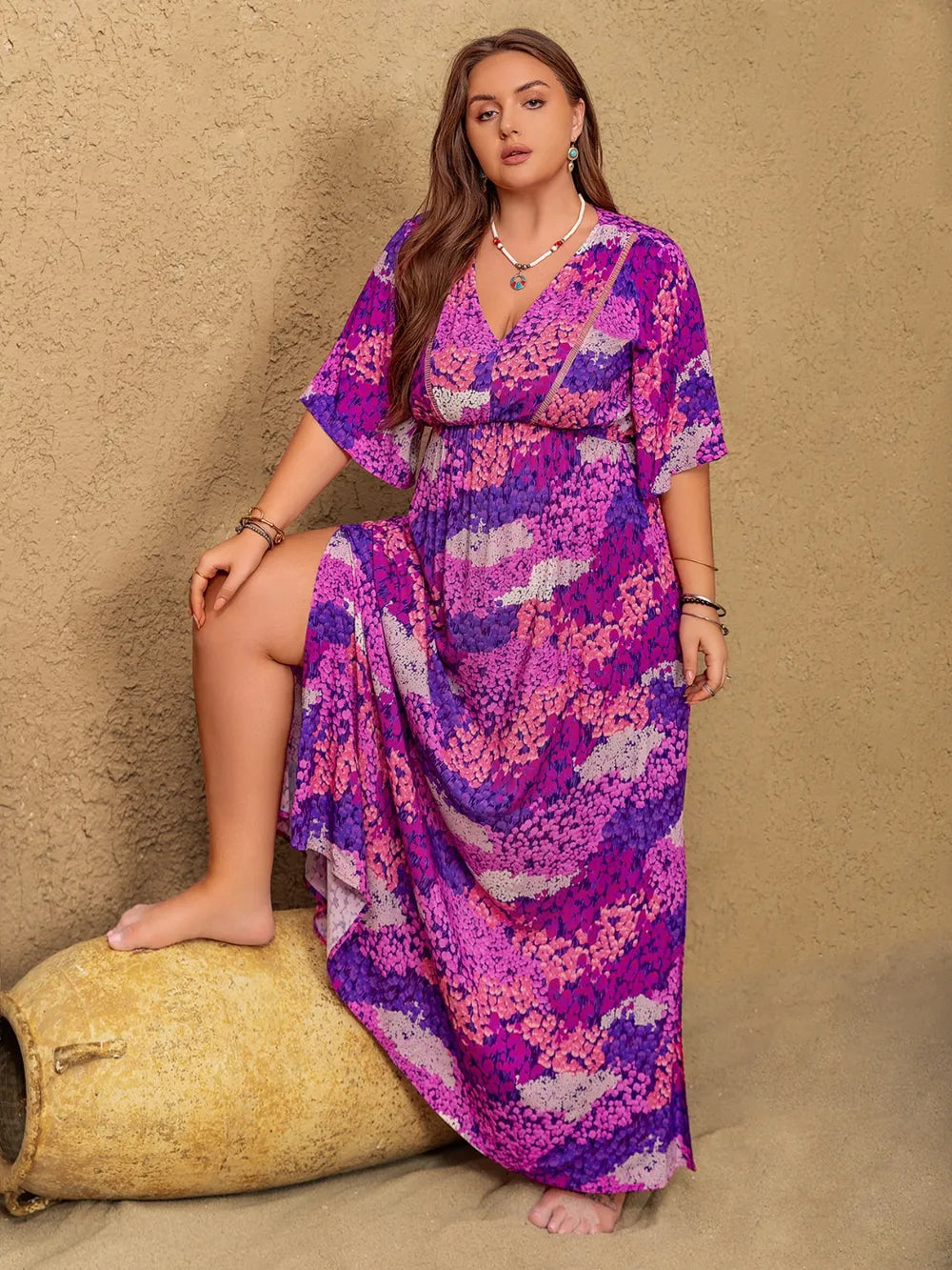 Slit Half Sleeve Maxi Dress in Vivid Violet