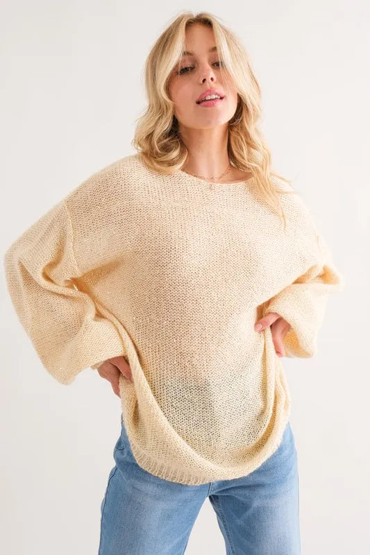 And The Why Sequined Pullover Sweater in Cream