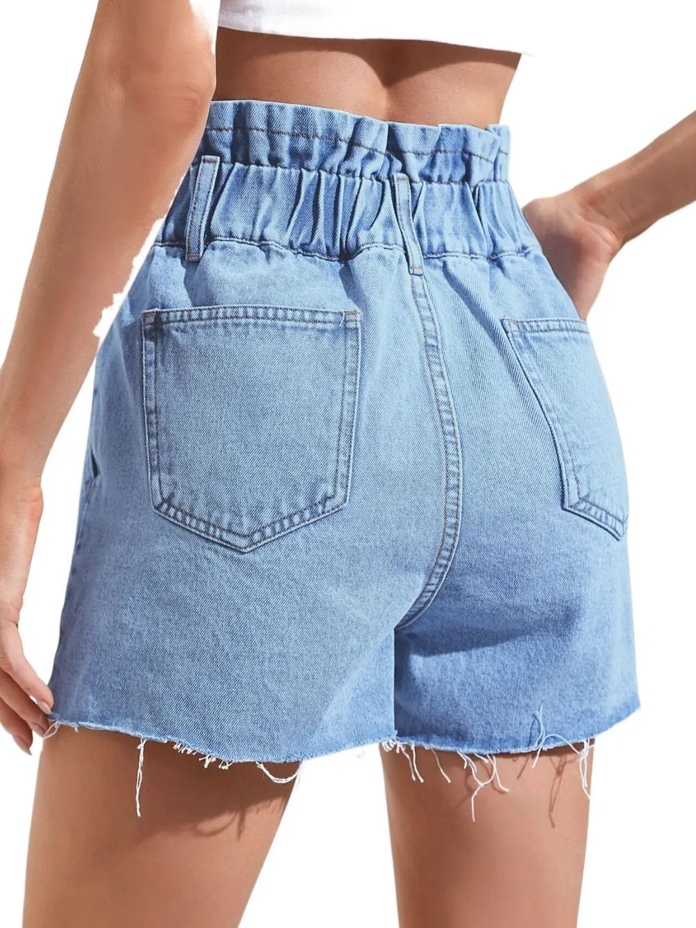 Raw Hem Denim Shorts in Medium Wash