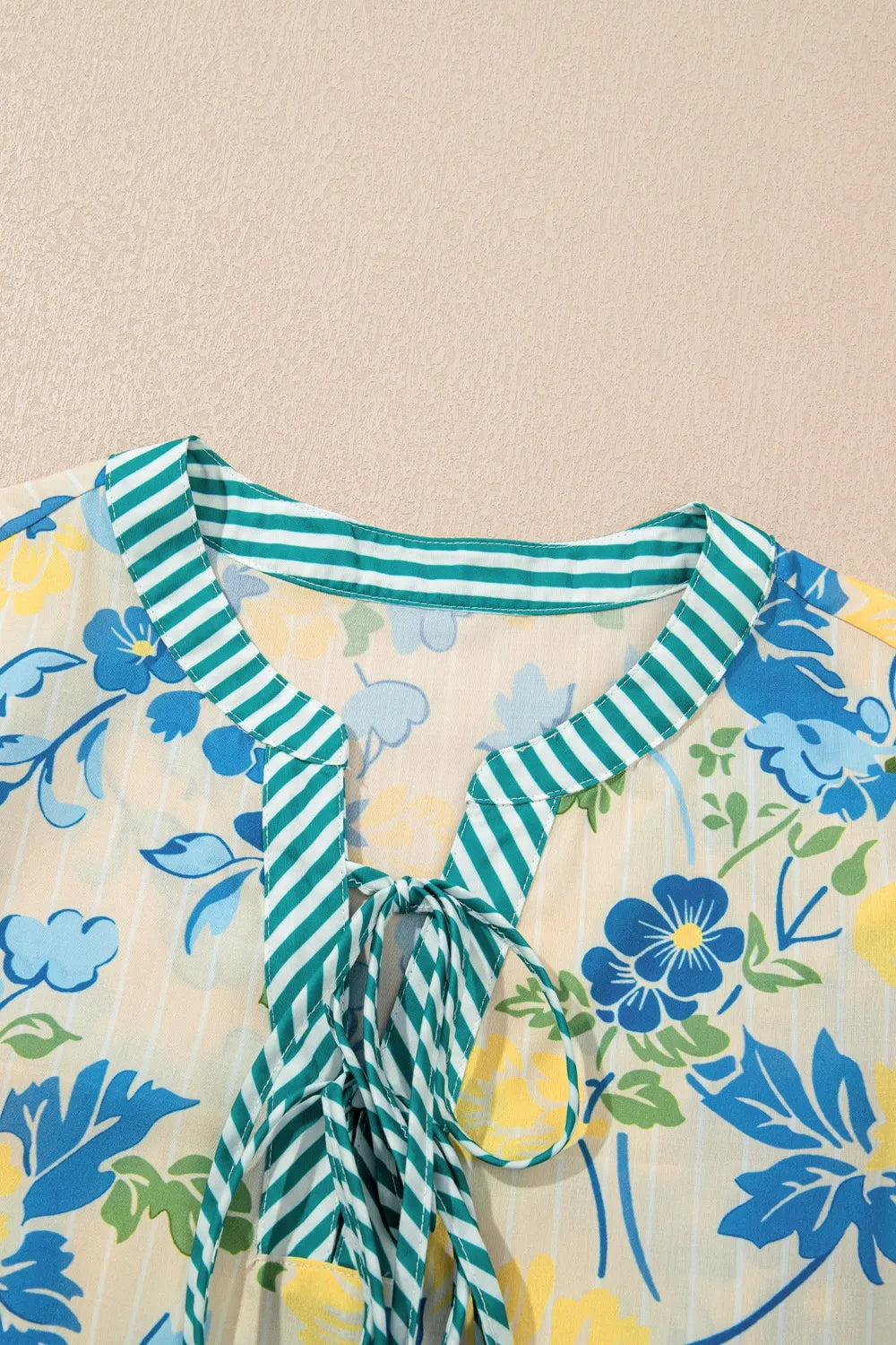 Floral Striped Trim Puff Short Sleeve Dress in Pastel Yellow