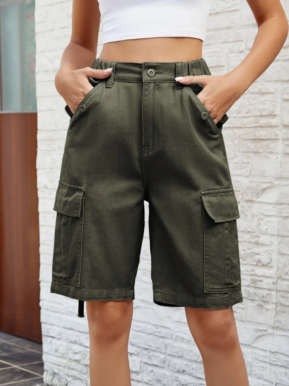 High-Waisted Pocket Denim Shorts by Manny