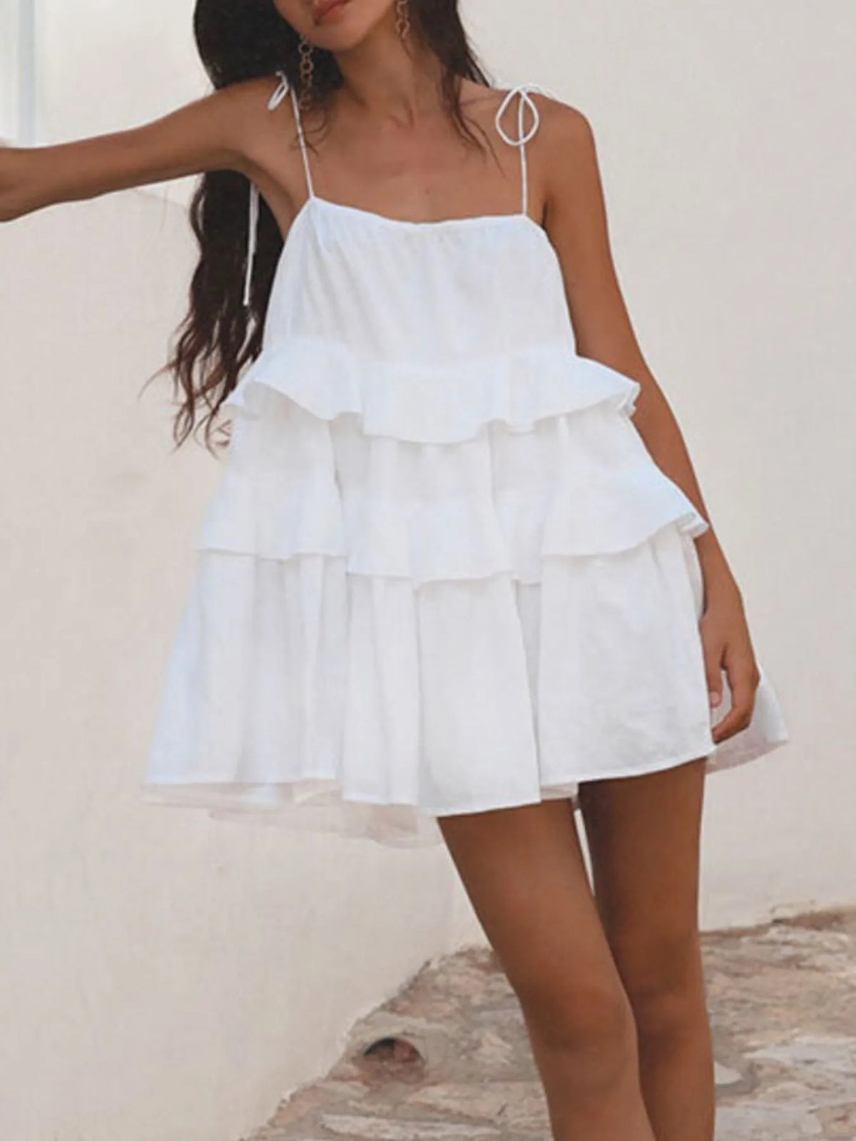 Ruffle Layered Tie-Shoulder Cami Dress
