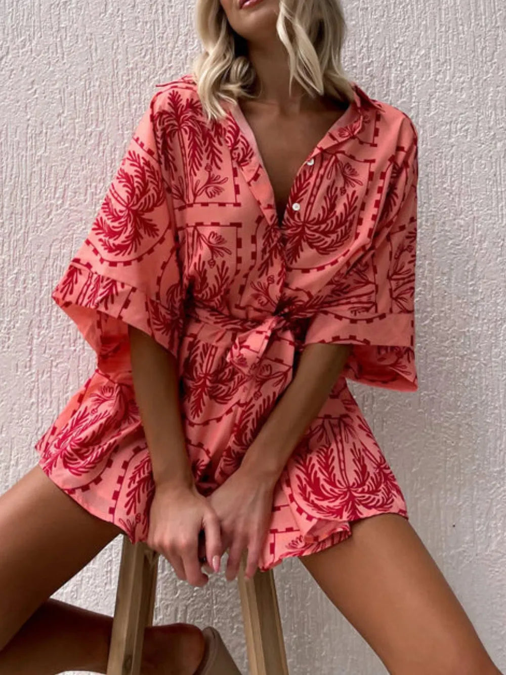 Tie-Waist Half Sleeve Romper