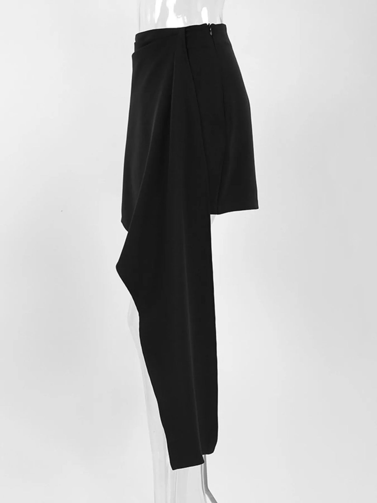 Asymmetric High-Waisted Draped Mini Skirt in Black