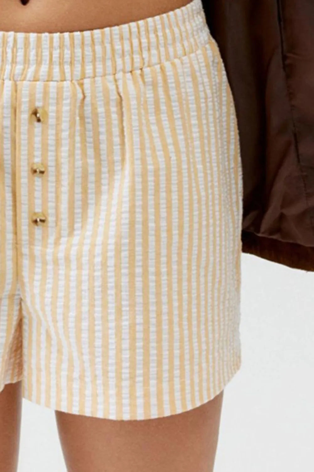 Striped Elastic Waist Shorts with Button Detail by Mystique Q
