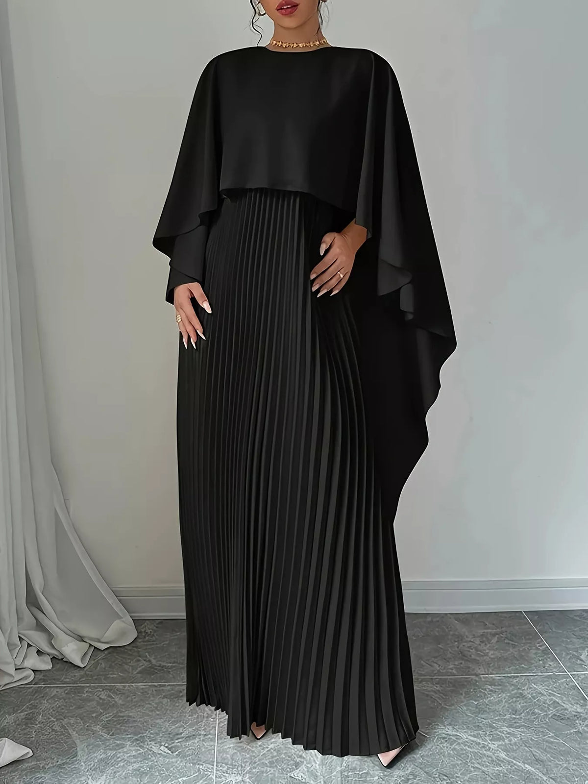 Cape Pleated Maxi Dress