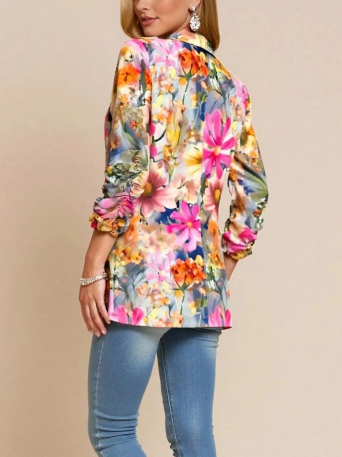 Floral Print Button-Up Blazer in Hot Pink
