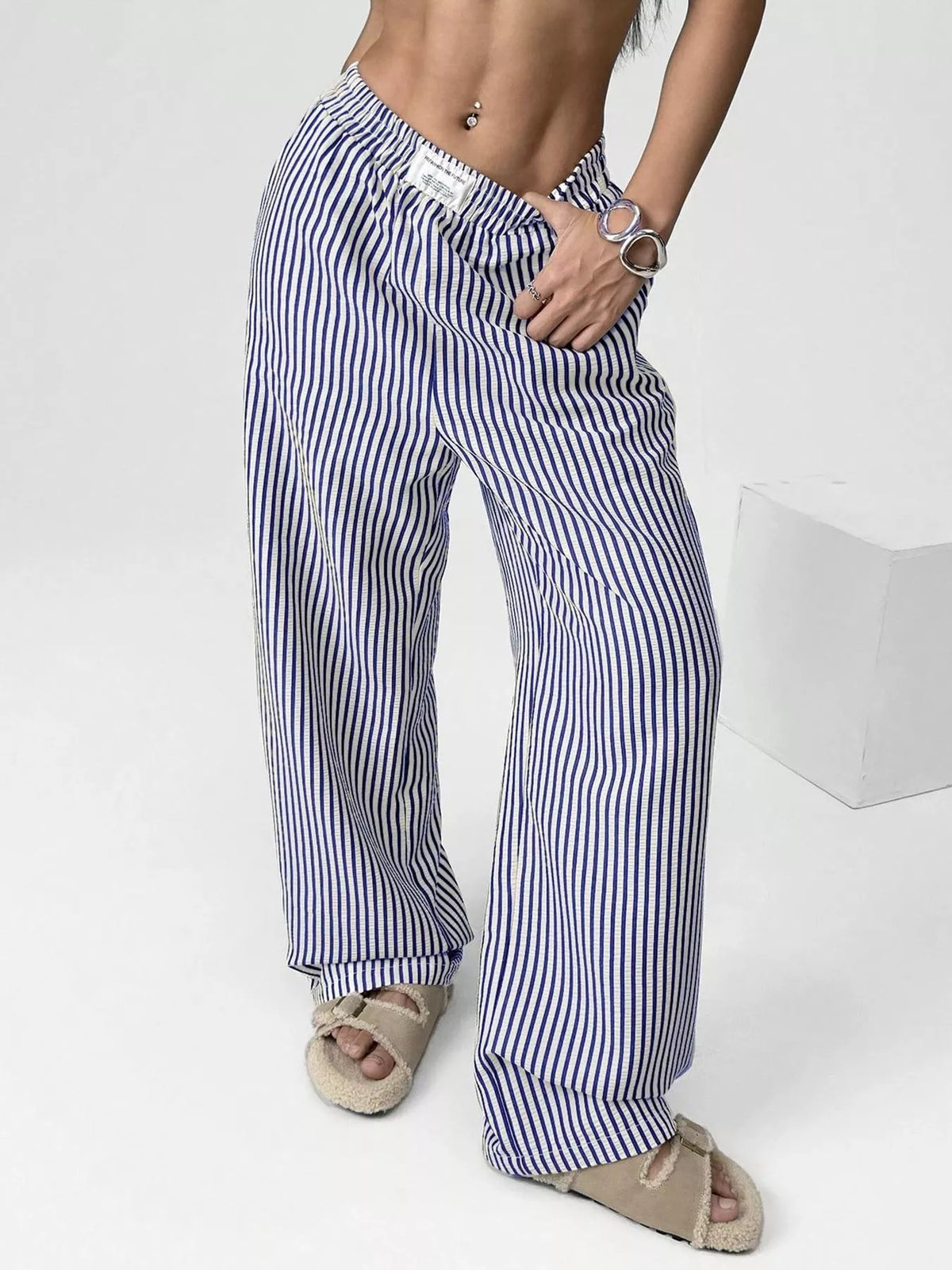 Striped High-Waisted Wide-Leg Pants