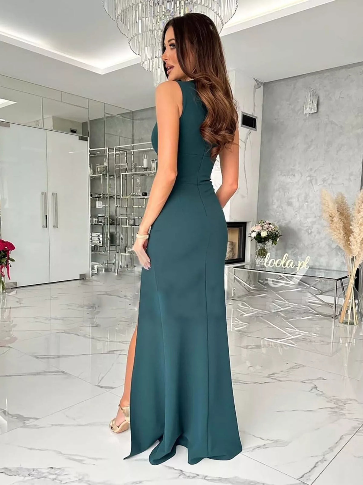 Sleeveless Ruched High Slit Maxi Dress