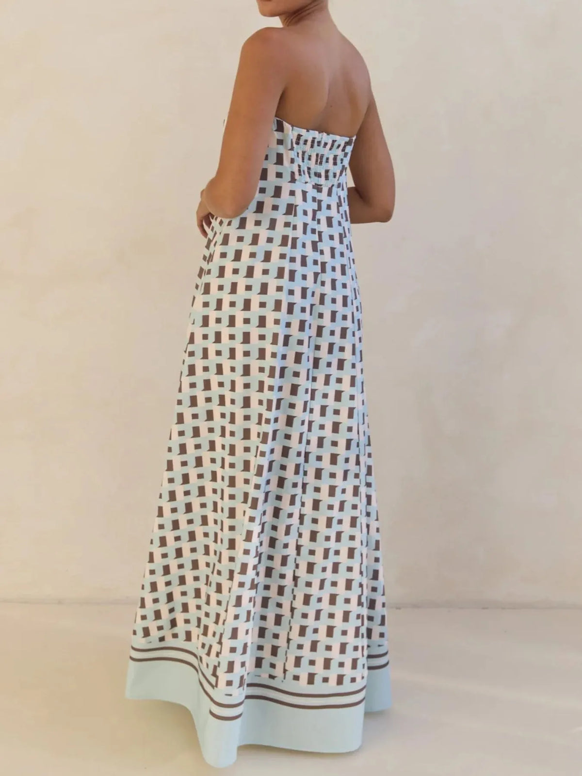Smocked Printed Tube Maxi Dress