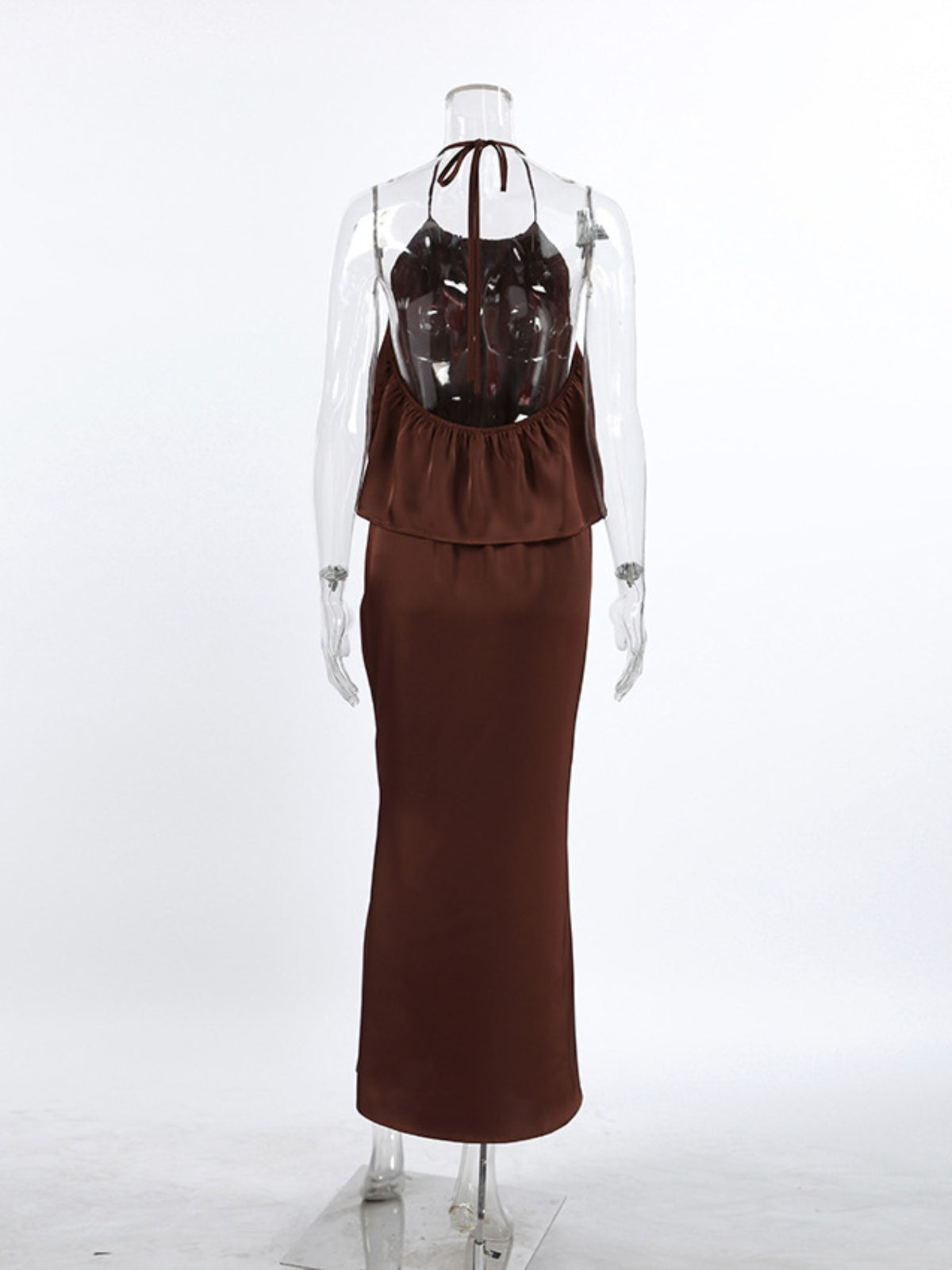Backless Halter Maxi Dress in Brown