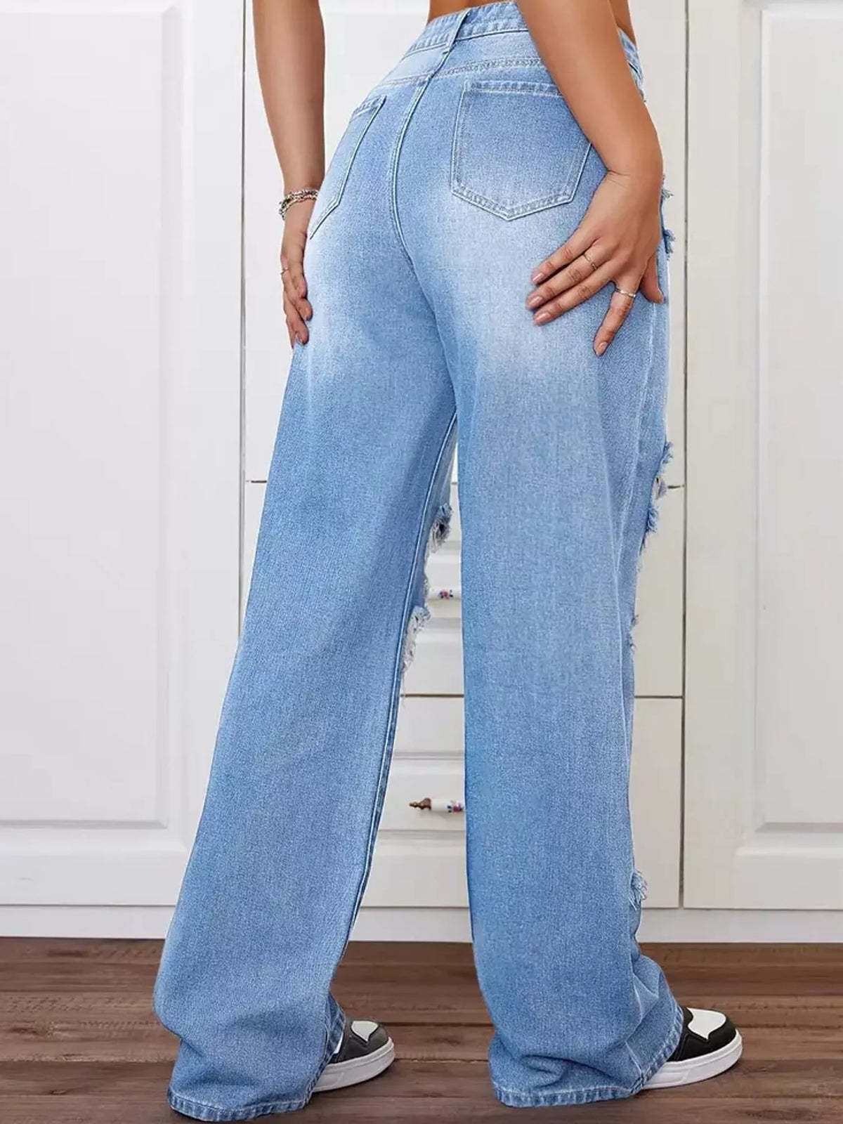 Distressed Wide-Leg Jeans
