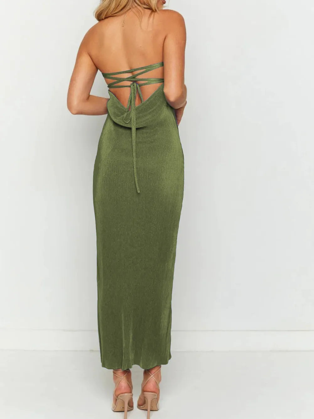 Lace-Up Back Tube Maxi Dress by Mystique Q