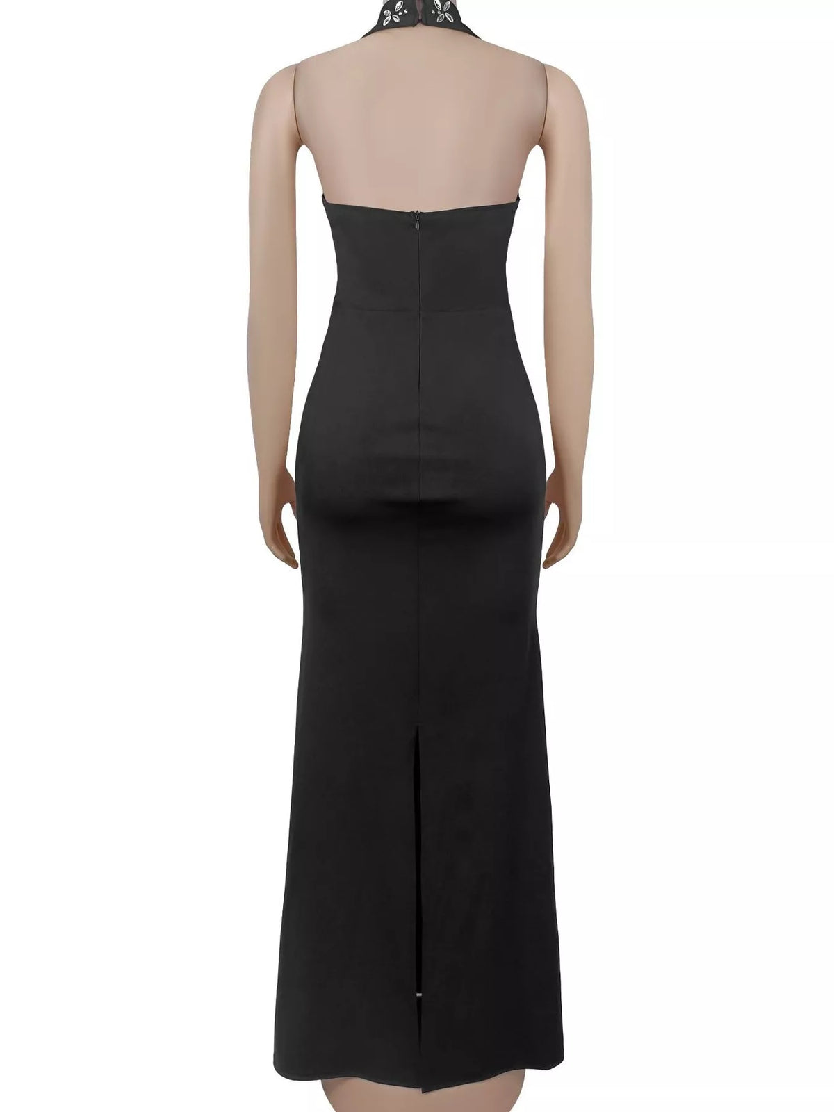 Floral Halter Neck Maxi Dress in Black