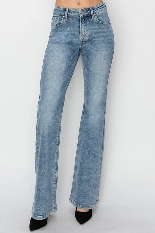 Risen Mid Rise Bootcut Jeans in Medium Wash