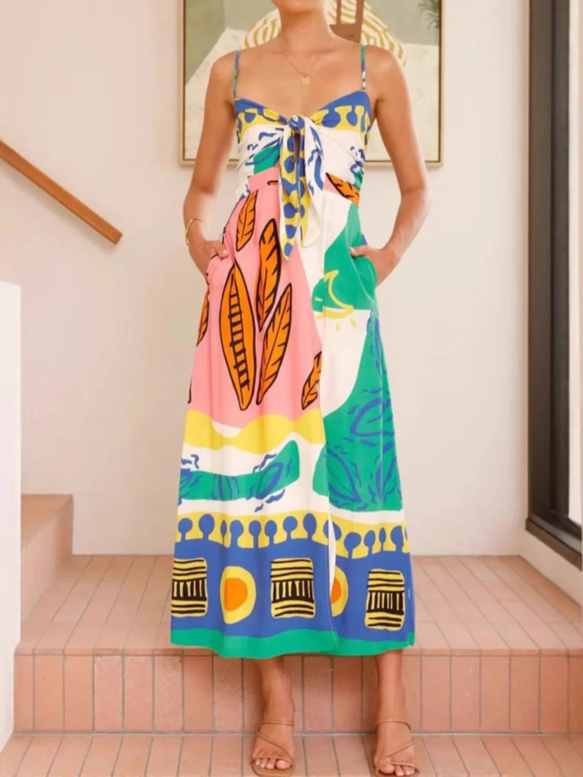 Tied-Front Slit Maxi Cami Dress