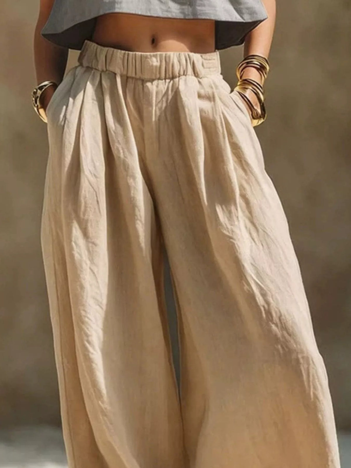 Elastic Waist Wide-Leg Plus Size Pants