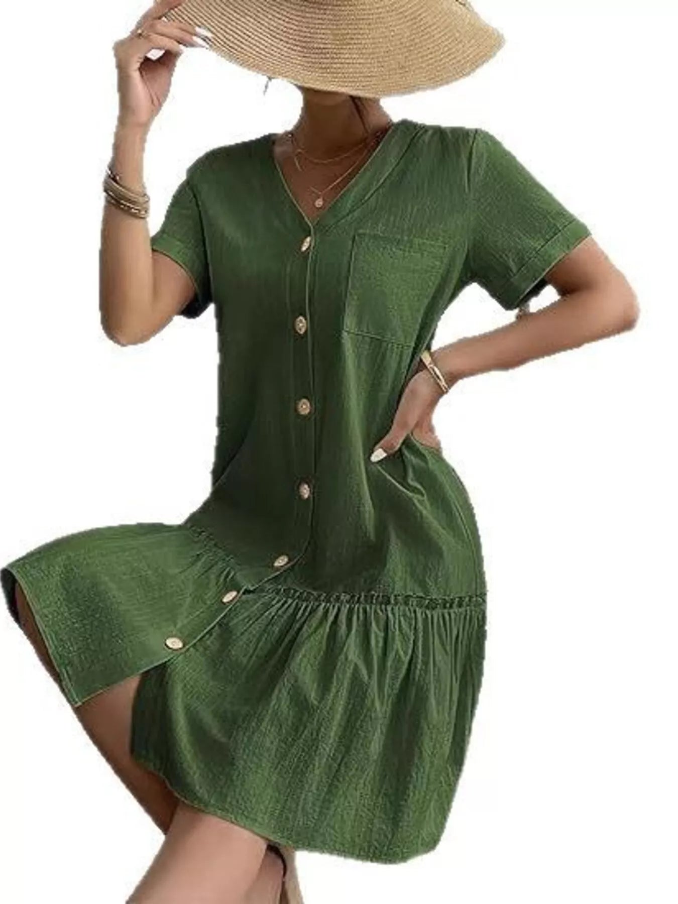 Button-Down Ruffle Hem Mini Dress