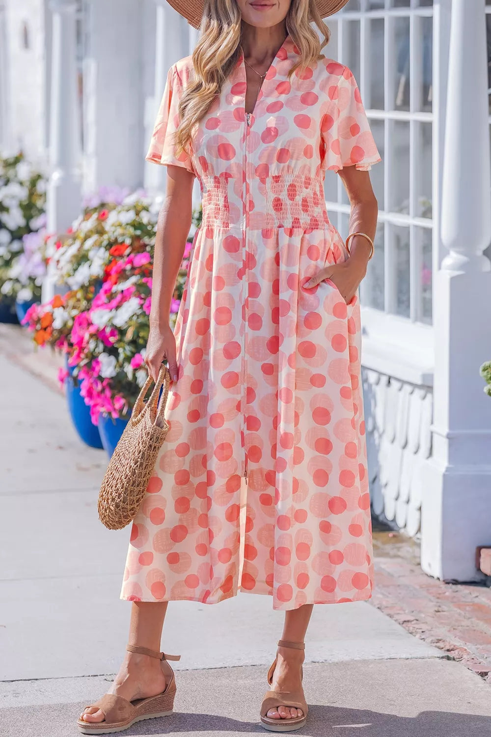Polka Dot Puff Sleeve Midi Dress in Floral