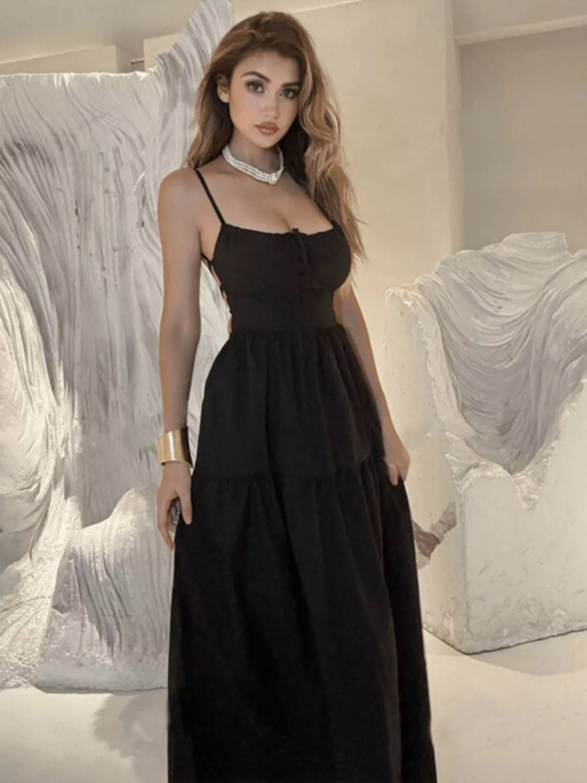 Lace-Up Crisscross Back Maxi Dress