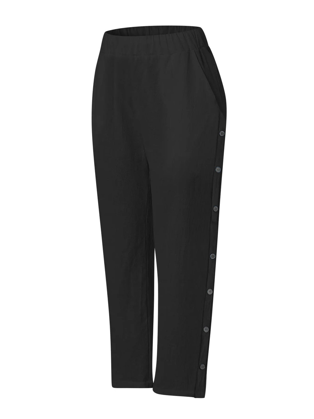 Side Button Wide Leg Pants, Plus Size
