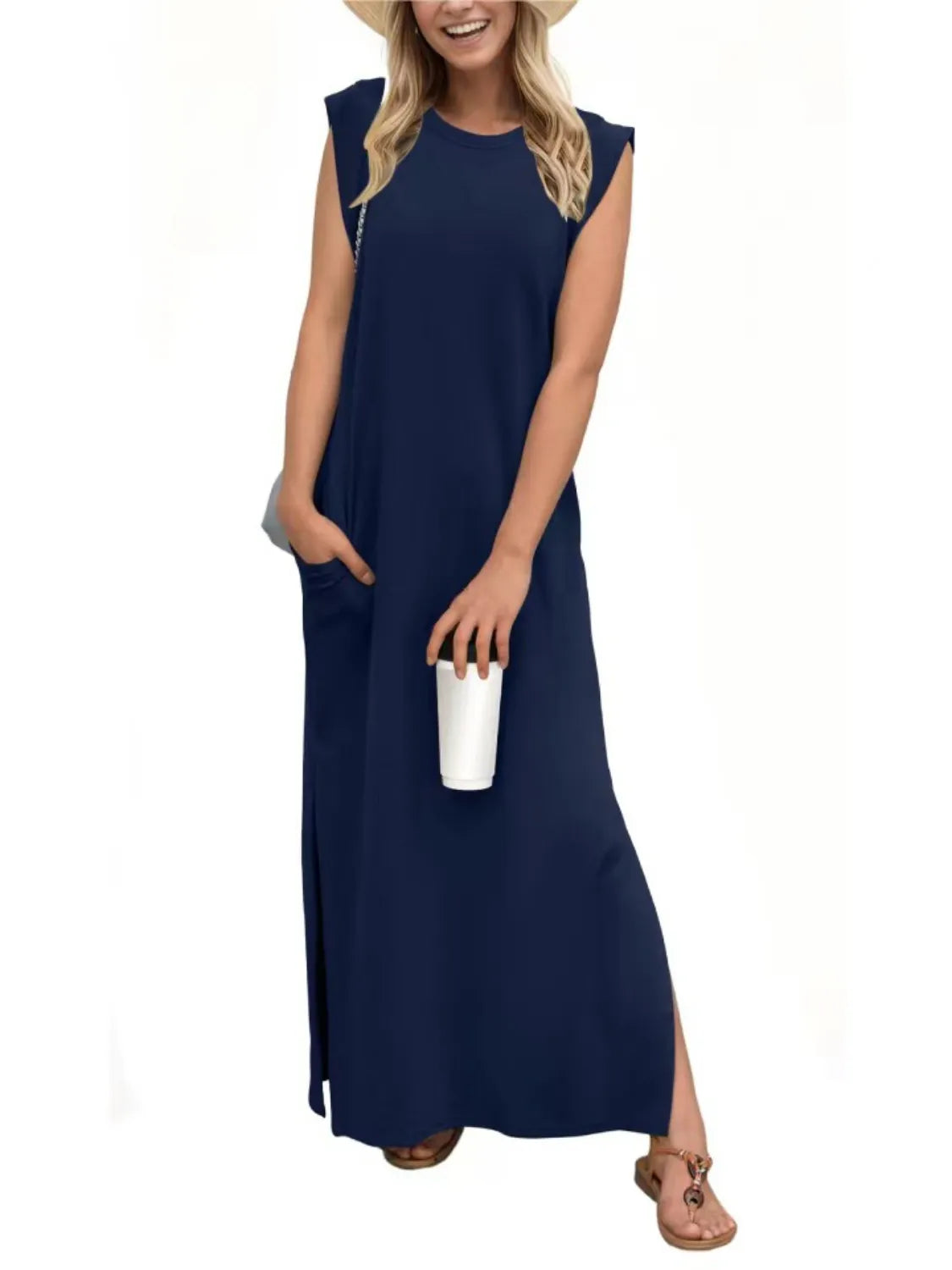 Plus Size Slit Round Neck Maxi Tank Dress