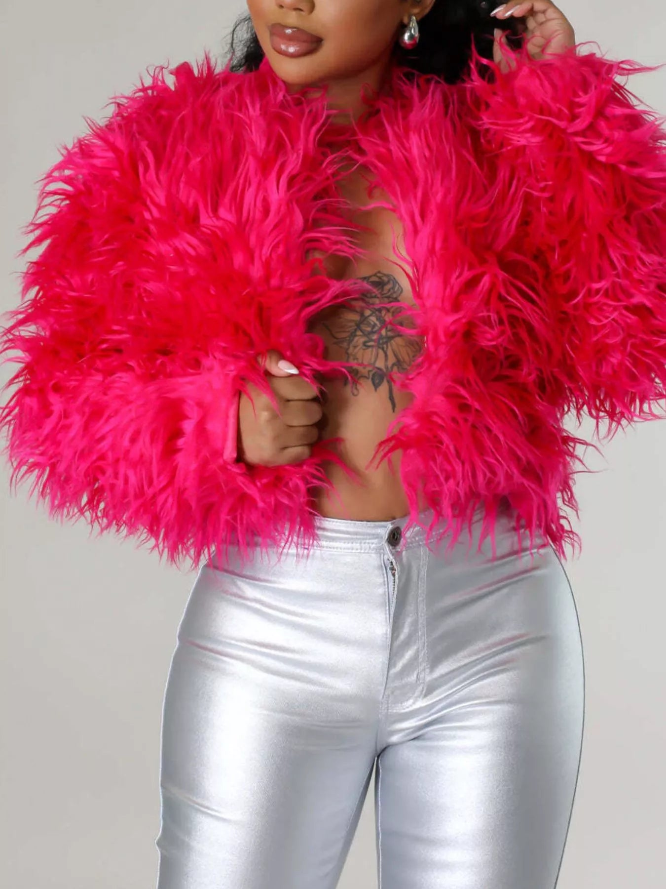 Faux Fur Open-Front Cropped Jacket