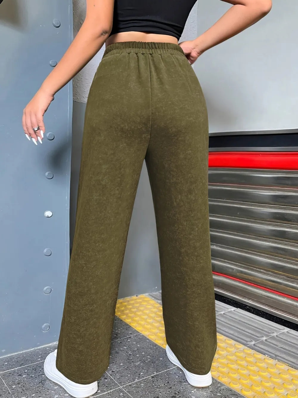 Distressed Straight Leg Pants in Army Green