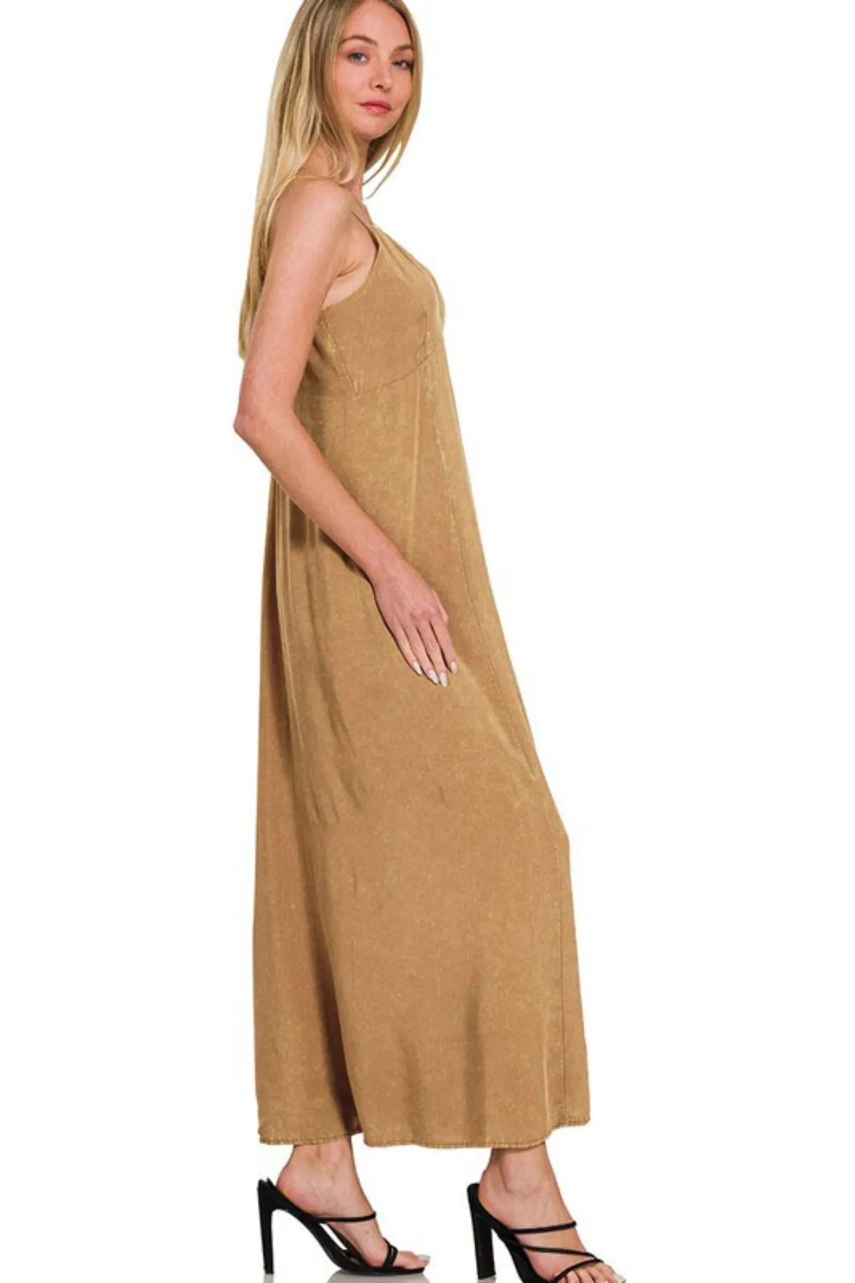 Zenana Mineral Washed Cami Dress in Deep Camel