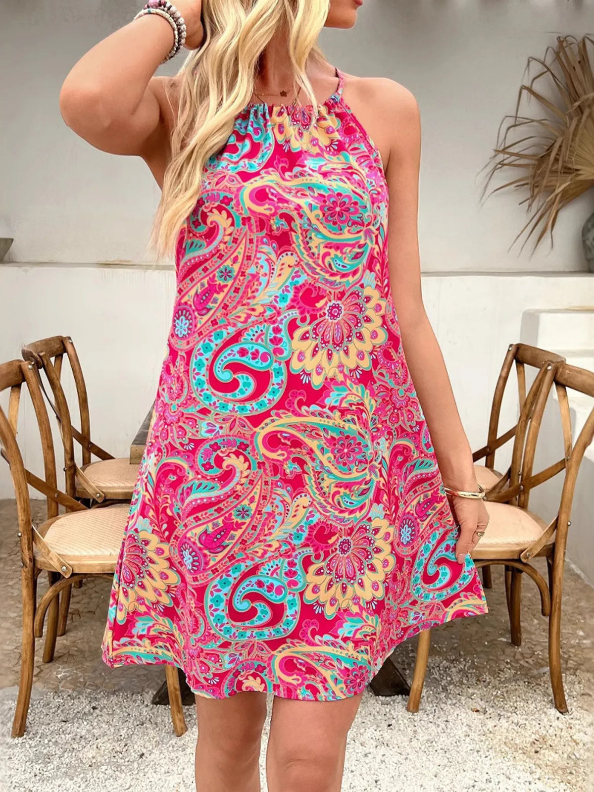 Paisley Halter Dress in Strawberry