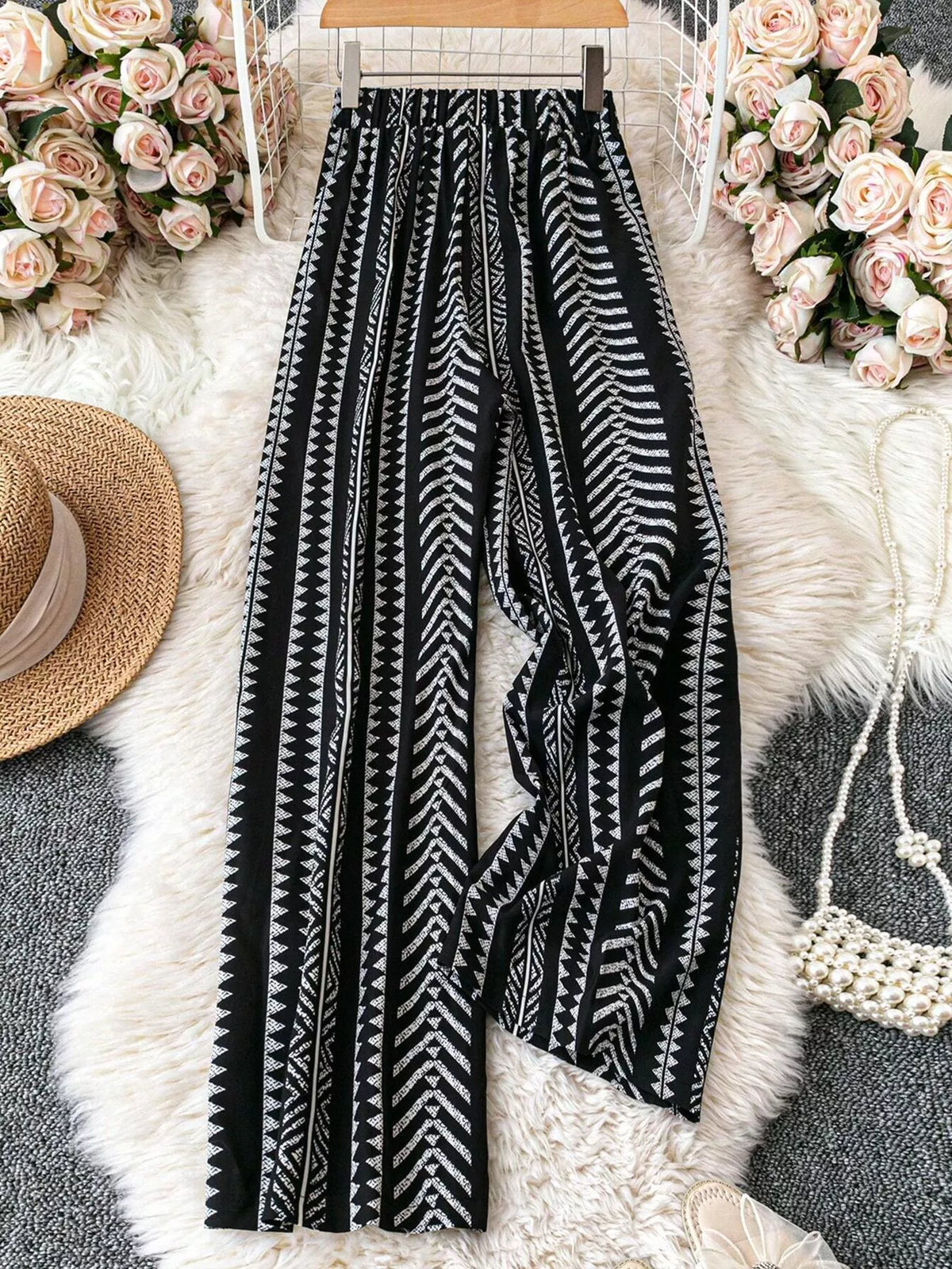Boho Print Wide-Leg Pants