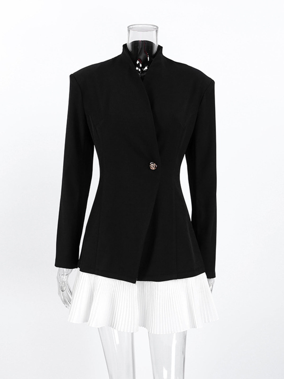 Pleated Single-Button Blazer Dress in Black