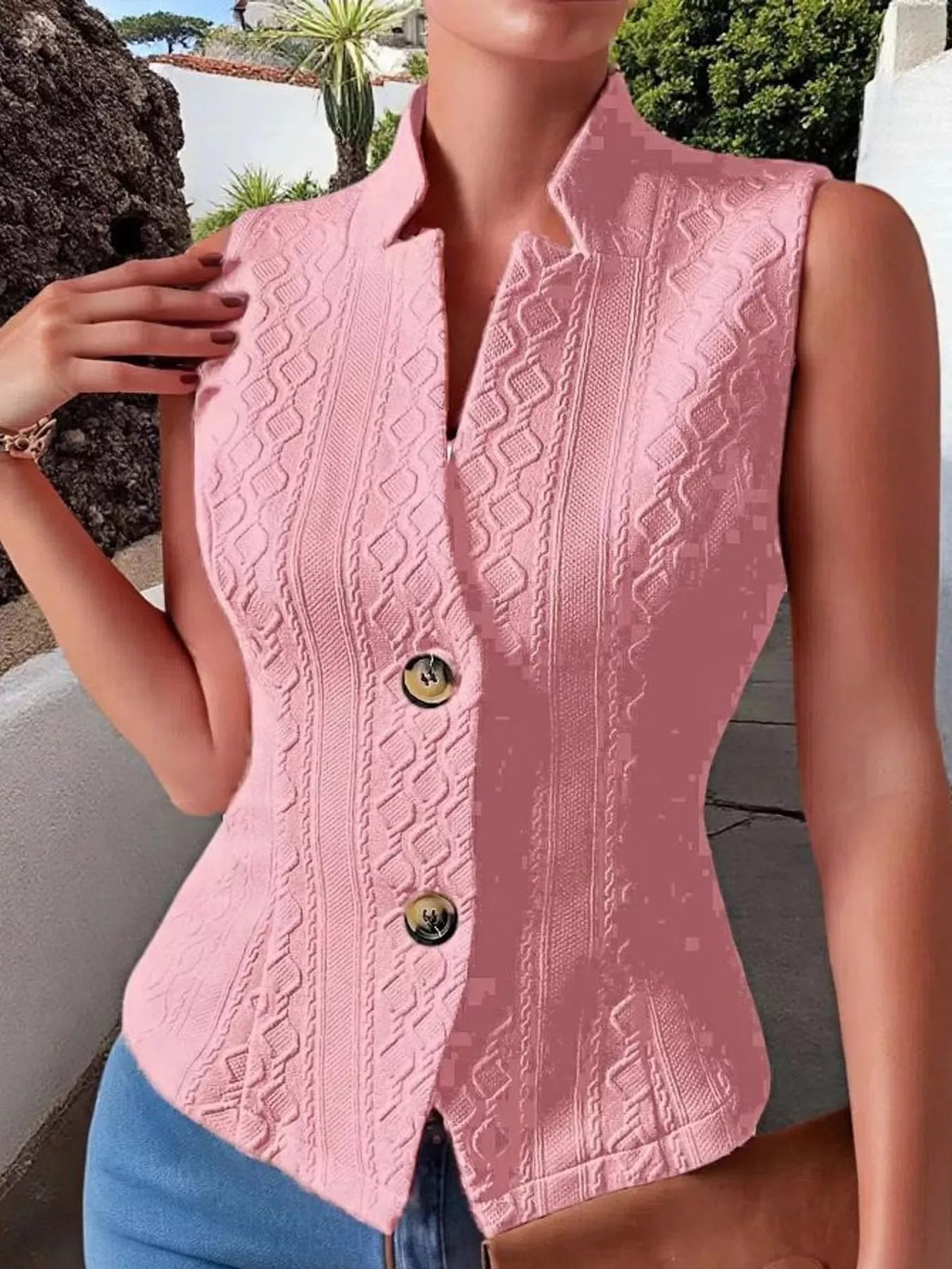 Textured Slim-Fit Button-Down Vest Coat
