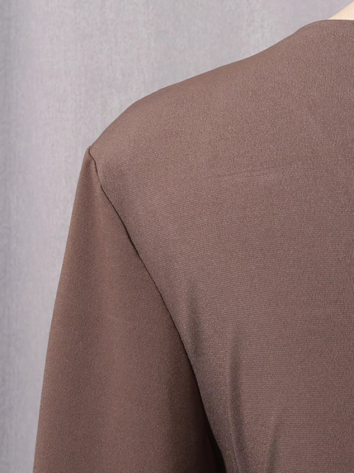 Ruched Long-Sleeve Maxi Dress in Brown