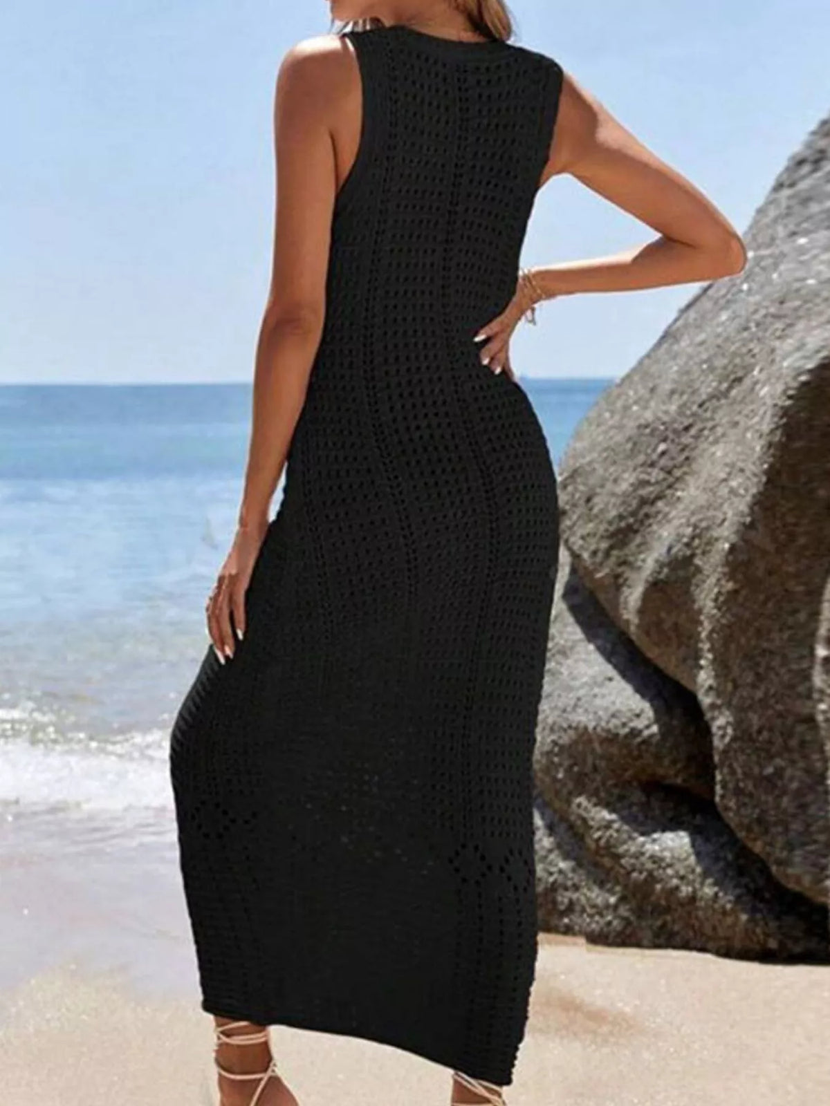 Sleeveless Crochet Knit Cover-Up Maxi Dress