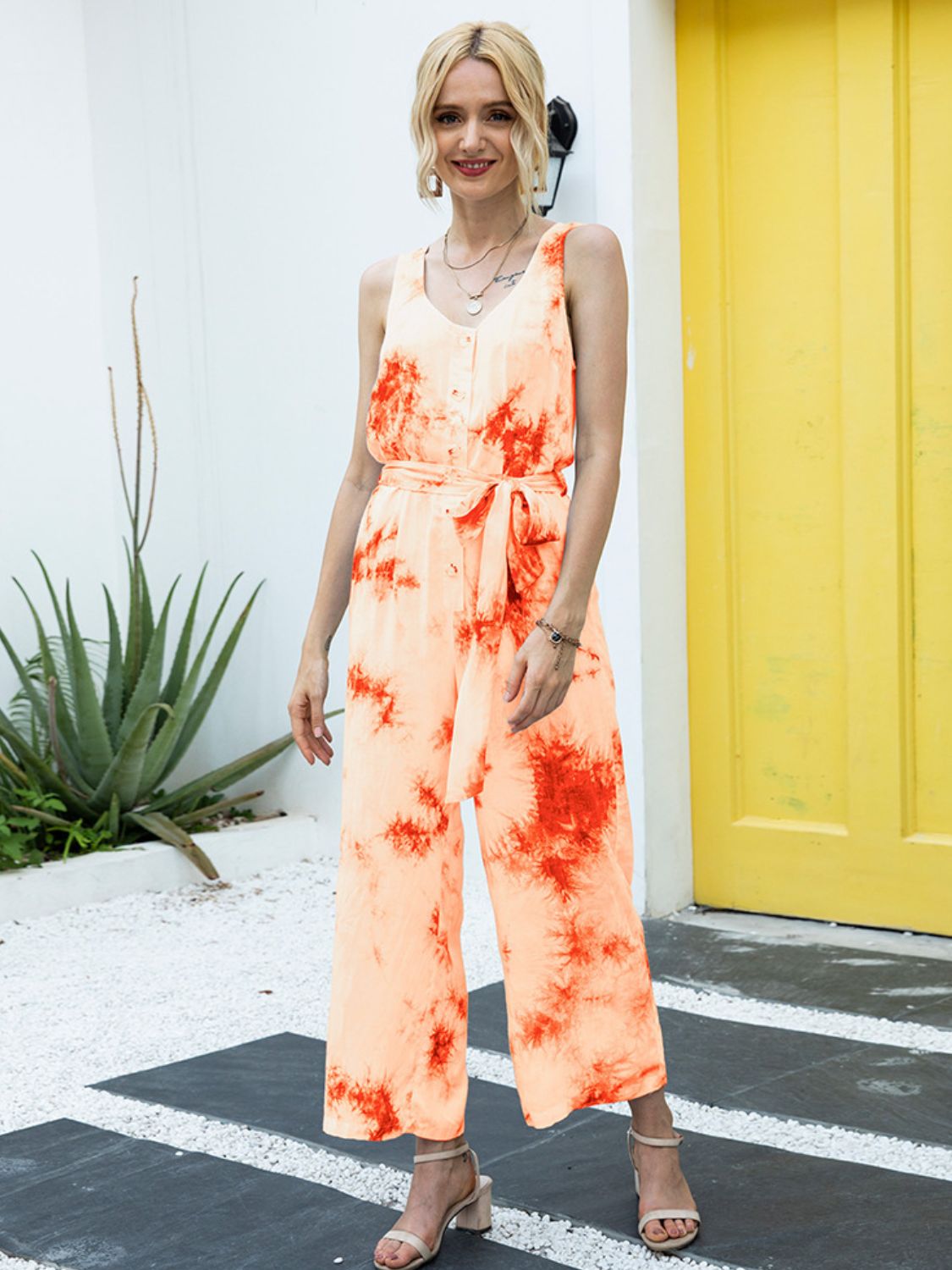 Tie-Dye Tie Waist Jumpsuit