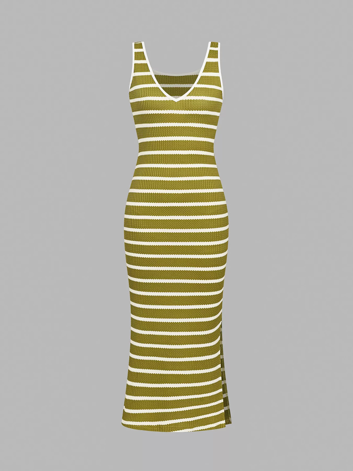 Striped Ribbed Bodycon Midi Dress