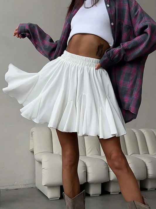Ruffled-Hem Elastic Waist Skirt