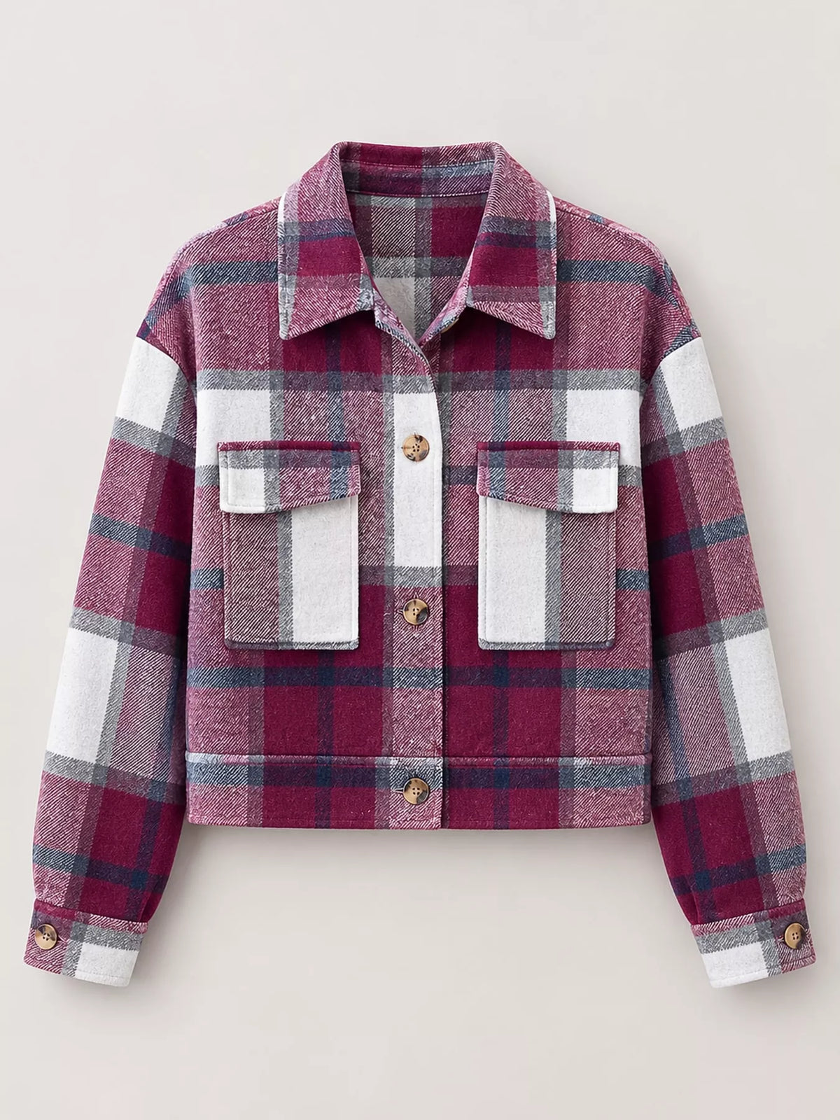 Plaid Button-Up Cropped Jacket