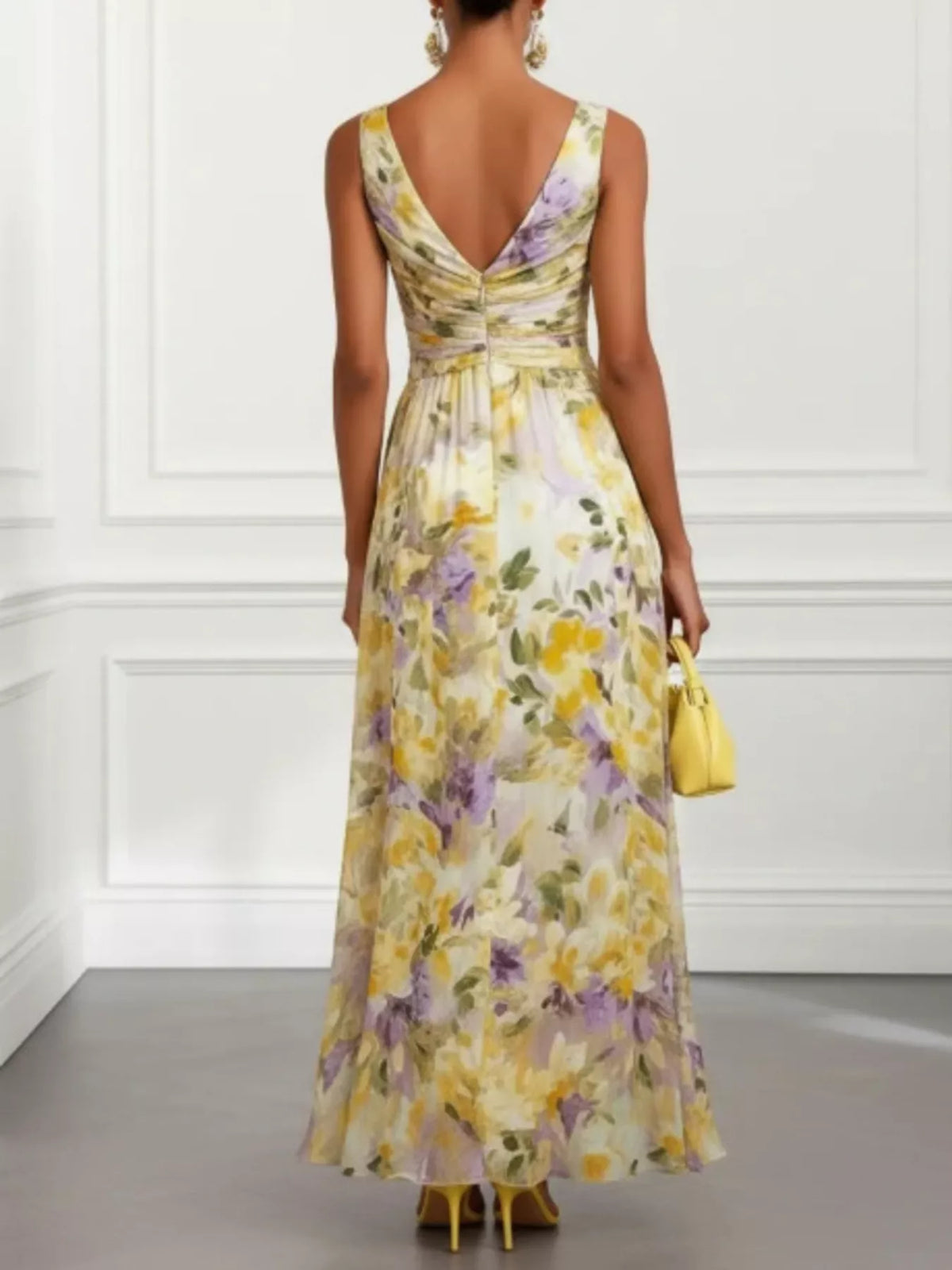Floral Twist-Front Maxi Dress in Yellow