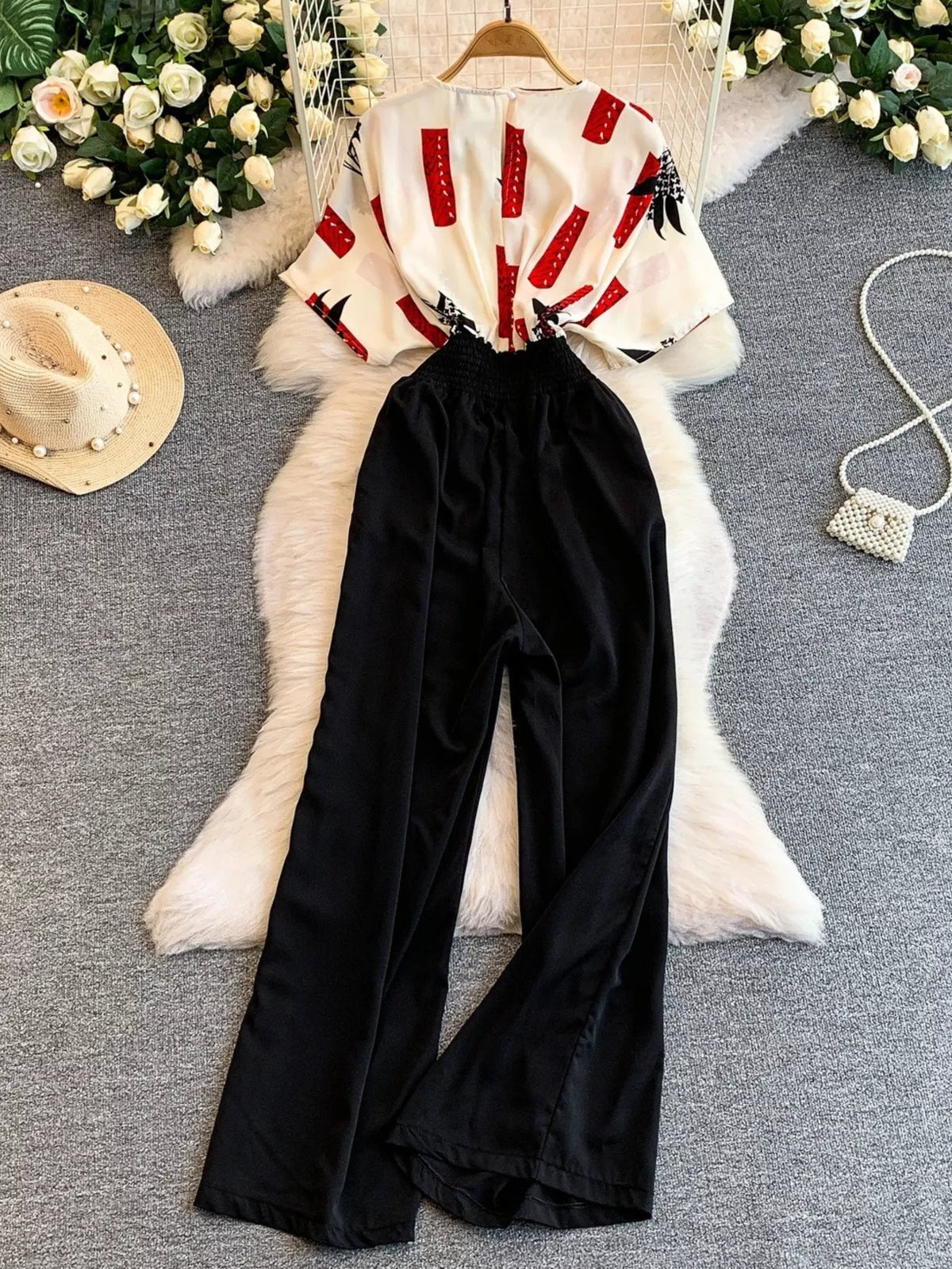 Printed Wide Leg Pocket Jumpsuit