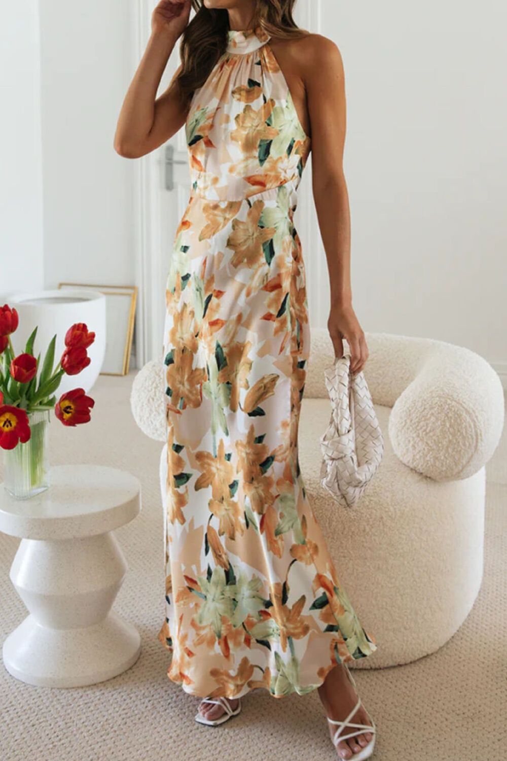 Floral Halter Neck Maxi Dress with Side Slit