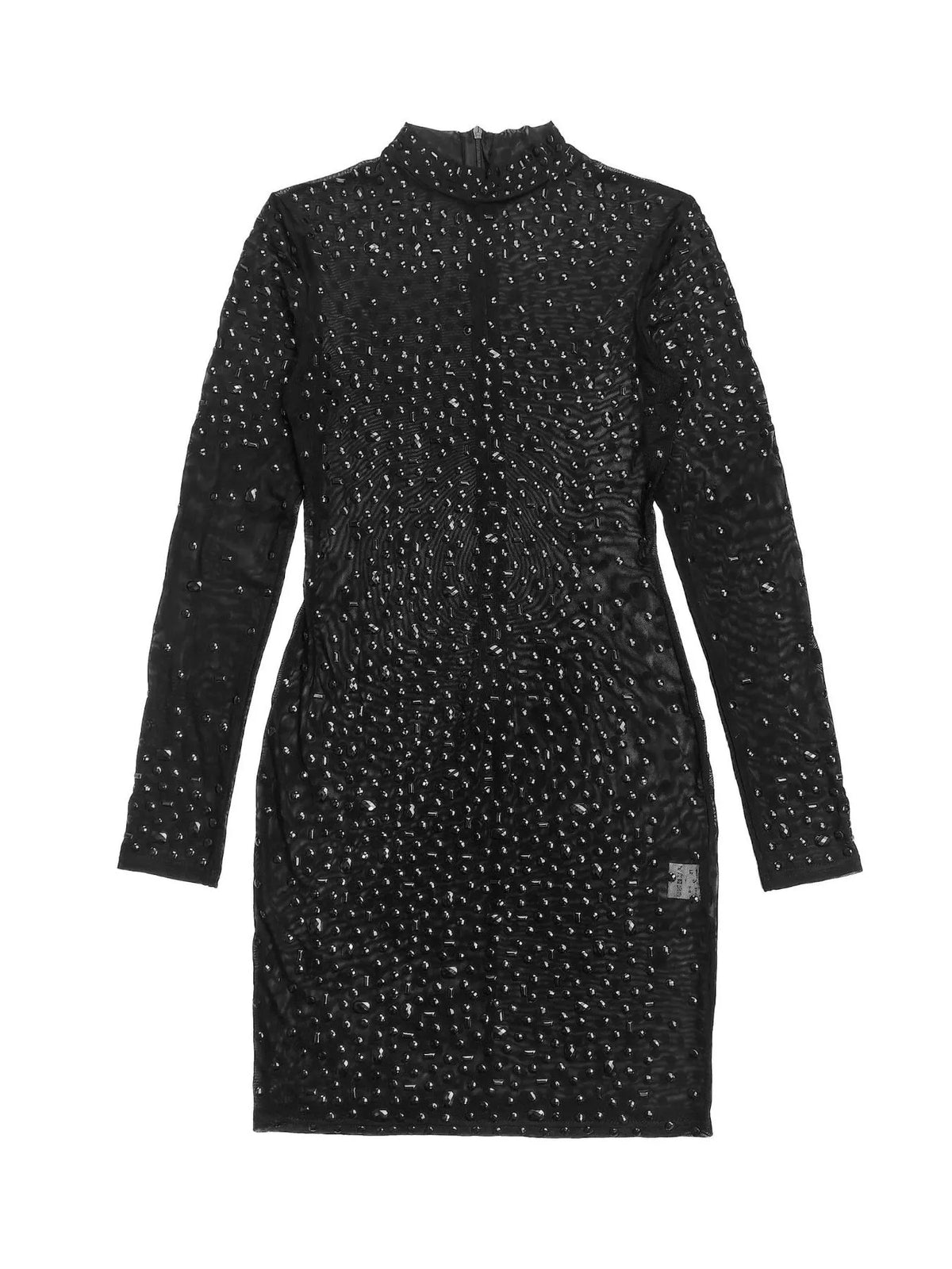 Long Sleeve Rhinestone Mesh Bodycon Mini Dress