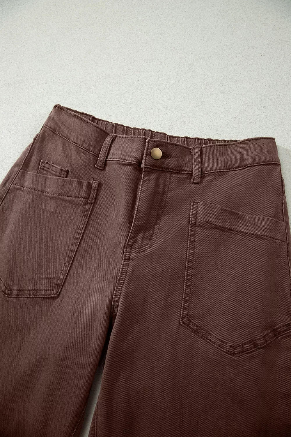 Square Patch Pocket Barrel Jeans in Coffee Brown